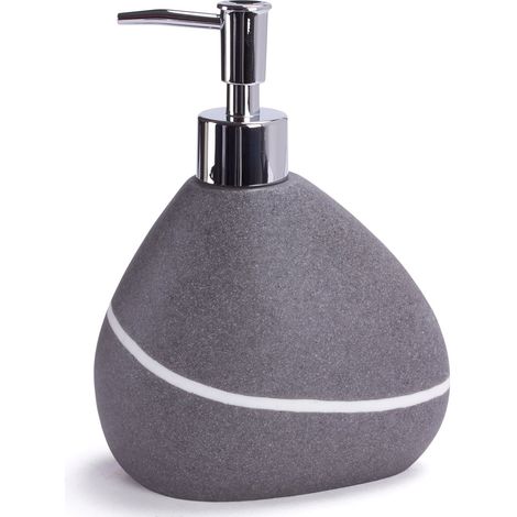 MSV Set da 3 accessori per il bagno, con dispenser per sapone, portasapone e portaspazzolino, in ceramica, colore grigio (Grau Zen) (1/4)
