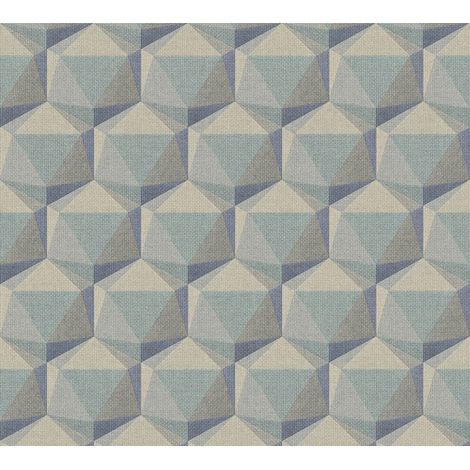 Carta da parati grafica Profhome 387484 Carta da parati TNT goffrata a caldo leggermente strutturata con forme geometriche opaca turchese beige azzurro grigio 5,33 m2 (1/5)