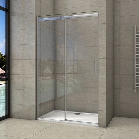 Aica Sanitaire – Porte de douche coulissante 130x195cm – Verre anticalcaire 8mm – Installation en niche à gauche ou à droite – Profilé aluminium chromé