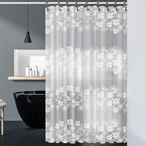Waterproof Shower Curtain, EVA [Anti-mold] [Weighted Hem] Elegant Shower Curtain with 12 Hooks, 180 x 180 cm - Floral Pattern - Translucent