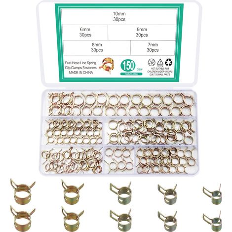 150 Pièces Colliers de Serrage à Ressort, Clips à Ressort Tuyau Serre-Joints à Tuyaux Colliers de Clip à Ressort Ajustable pour Tuyau Durites - 6mm/7mm/8mm/9mm/10mm (1/5)