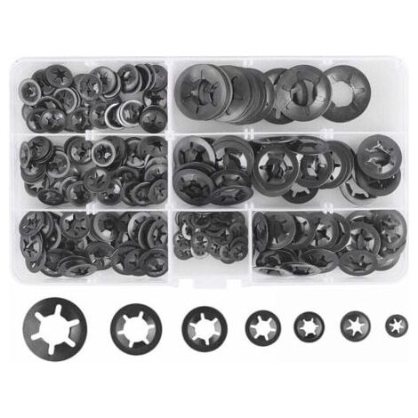 280 Pcs Rondelles De Blocage Rondelles De Verrouillage, Rondelles À Verrouillage Rapide De Rondelles De Verrouillage En Acier M3 M4 M5 M6 M8 M10 M12, 7Tailles, Noir (1/4)