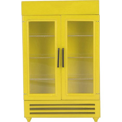 Réfrigérateur miniature en bois pour maison de poupée 1:12, élégant et portable, couleur jaune vif (1/5)