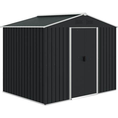 7.7 x 5.7ft Metal Garden Shed, Galvanised Outdoor Tool Storage House with Ventilation Slots and Sliding Doors, Grey