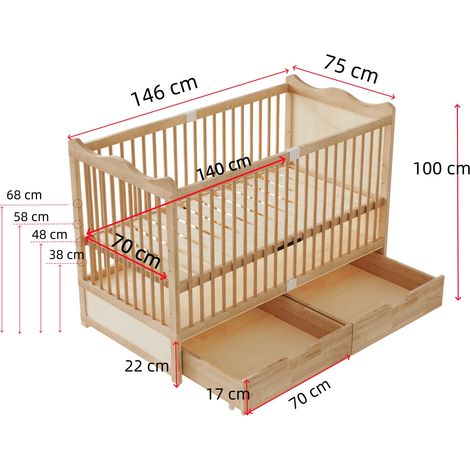 Babybett 146 x 75 x 100 cm Kiefer natur, 4 Höhen, Stauraum, ohne Matratze – MEUBLIV (1/5)