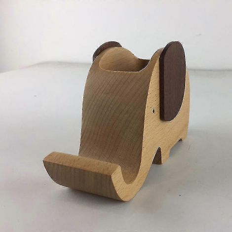Porte-stylo en forme d'éléphant en hêtre, boîte de rangement pour stylos et téléphones portables, boîte à fournitures de bureau, organiseur de bureau (porte-stylo en forme d'éléphant) (1/2)
