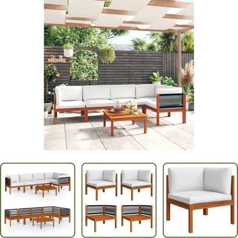Gartensofa - 6-teiliges Garten-Lounge-Set mit Kissen Creme 63 x 63 cm (1/5)