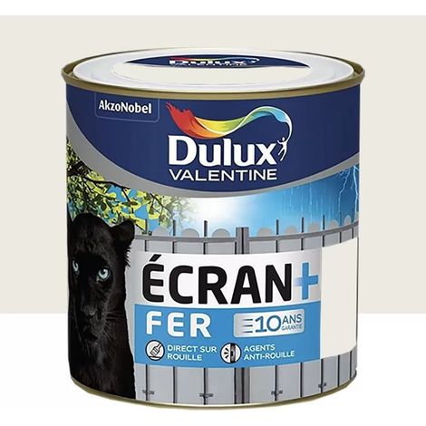 Peinture fer DULUX VALENTINE Ecran+ brillant Blanc crème 0,5 L (1/2)