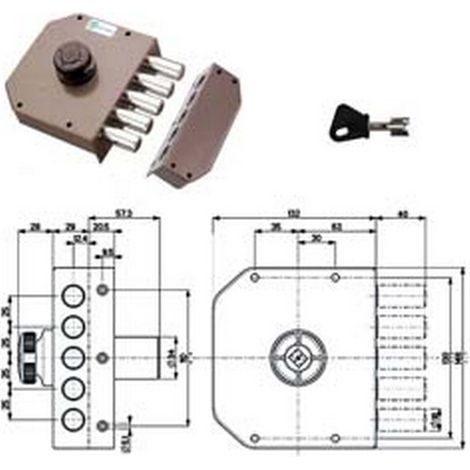 1PZ SERRATURA LATERALE DA APPLICARE SENZA SCROCCO A POMPA 30601 - mm.60 SX cilindro mm.34 (30601VS60)