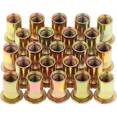 RHG 50 Pièces Écrou à Rivet M12 Fileté à Tête Plate, Écrous à Riveter Fileter en Acier au Carbone Zingué,  M12 Rivet Inserts Filetés  (18 mm x 22 mm)