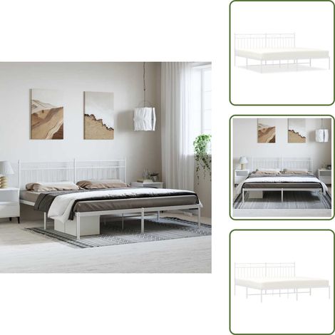 The Living Store Bettgestell mit Kopfteil Metall Weiß 183x213 cm - Metallbettfundament - Doppelbett Gestell - Weißes Bettgestell - Boxspring Rahmen - Bettrahmen Metall (1/5)