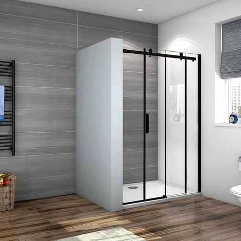 Box Doccia Porta Per Nicchia Scorrevole Vetro 8mm Temperato Trasparente Anticalcare Telai In Alluminio Nero Opaco 100x200cm (1/5)
