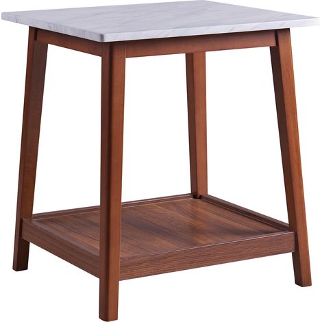 Teamson Home Kingston Wooden Side Table with Marble Effect Top, Accent End Table with Shelf, Square Coffee Table for Living Room, Lounge or Office (1/5)