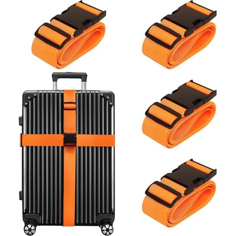 Thijox - Sangles à bagages pour valises - Sangle de voyage homologuée TSA - 4 parties - 5 cm de large - 180 cm de long - orange fluo - orange - 4 parties - 5 cm