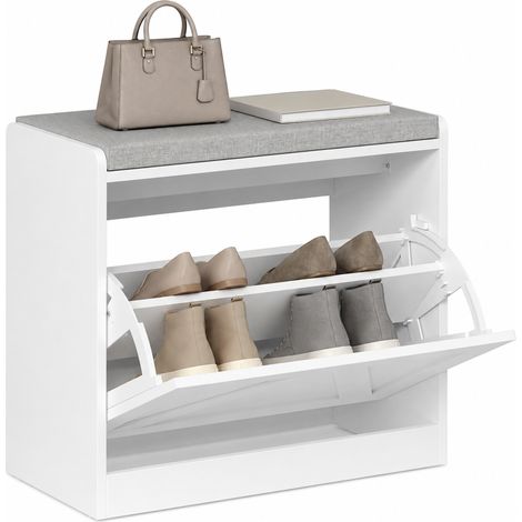 Banco zapatero, cajón, blanco, 60 × 30 × 52 cm, tablero de partículas, esponja, 13 kg (1/5)