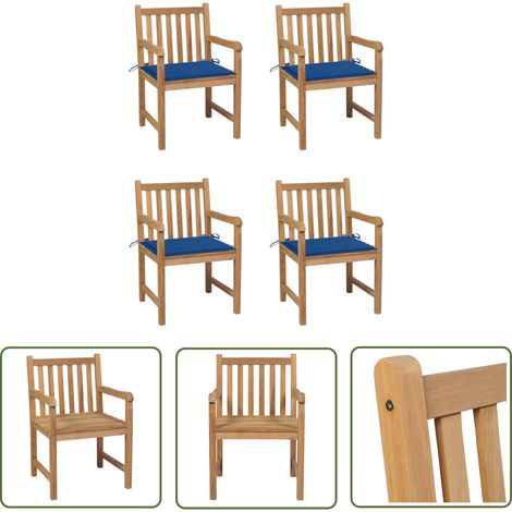 The Living Store Chaises de jardin lot de 4 et coussins bleu royal Bois de teck - Chaise De Jardin - Mobilier De Jardin - Set De Chaises - Terrasse - Jardin (1/5)