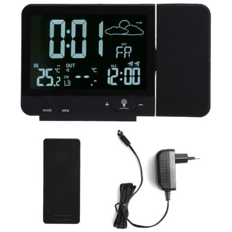 DEESSE SHOP-Réveil à Projection Numérique Radio Reveil Projection Plafond avec Station Météo Thermomètre Fil Hygromètre de Jauge de Contrôle D'humidité de la Température avec Calendrier pour Chambres  (1/5)