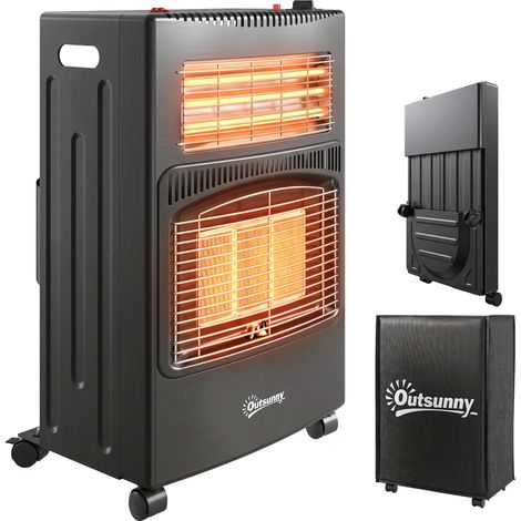 Chauffage d'appoint gaz et électrique - poêle à gaz - Outsunny - 4200W/1200W infrarouge pliable 2 freins - métal - 45x42x75cm - noir