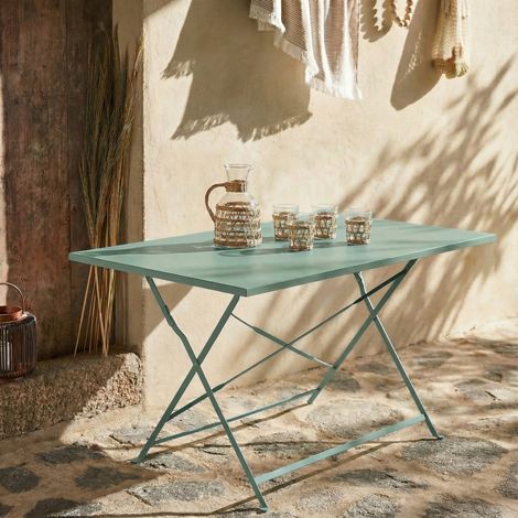 Table de jardin bistrot rectangulaire pliable métal 110 x 70cm. 4 places