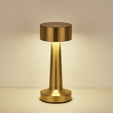 Lampe de Table Sans fil USB Rechargeable, 3 Couleurs luminosité, Tactile Dimmable Métallique LED pour Salle à manger Bureau Chambre à Coucher Chevet Salon (Or)