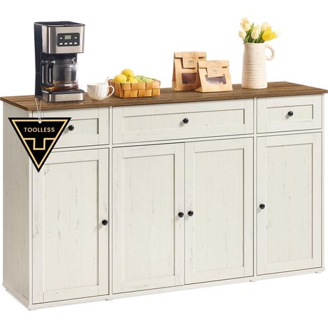 SONGMICS HOME Credenza, Snapsemble Montaggio Rapido, Montaggio Senza Utensili, Mobile da Cucina con Piano, Buffet, Ripiani Regolabili, Bianco Vintage e Marrone Miele BBK376WJ02 (1/5)