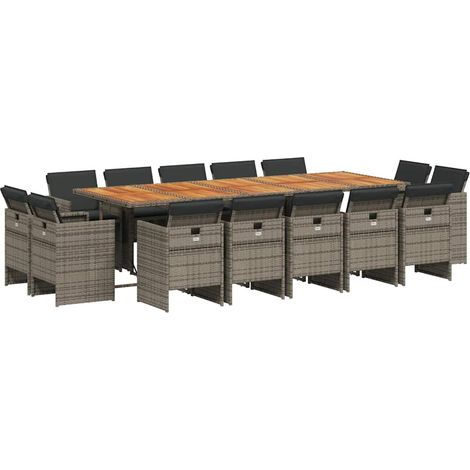 Maison Exclusive - Set da Pranzo da Giardino 15 pz con Cuscini Grigio Polyrattan