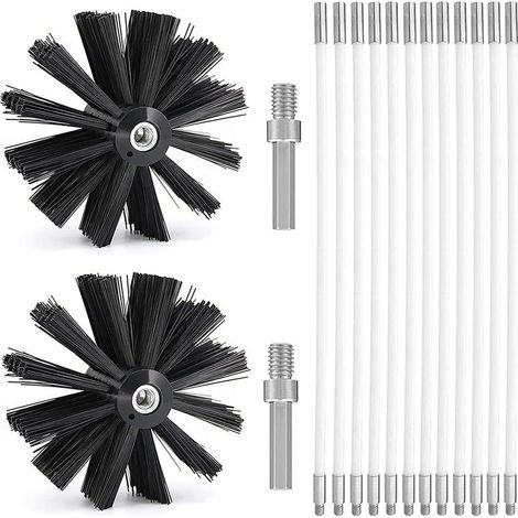 Kit Brosse Nettoyage Cheminée , Diameter 150mm , Outil Nettoyage pour Cheminées avec 15 Tiges Flexibles de 410 mm et 2 TêTes de Brosse pour Cheminée , évent de Sécheuse , Tuyau d'égout , poêle à Bois (1/5)