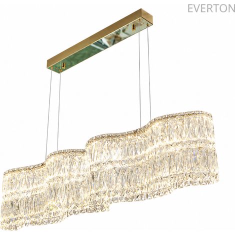 Lustre Linéaire en Cristal 80 cm, Suspension Design Forme Vague, Luminaire de Luxe en Cristal et Métal, Plafonnier Suspendu Moderne pour Salon, Salle à Manger, Chambre, Surface 10-18 m²