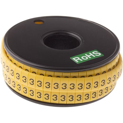 Repère câble , Ø câble 3.5  7mm, texte : 3, Noir sur Jaune ( Prix pour Bobine de 500 )