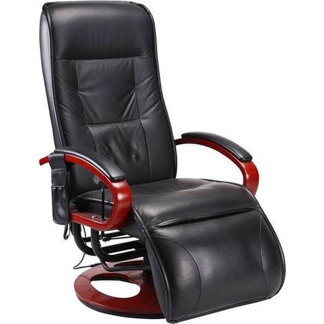 Fauteuil relax massant noir – Similicuir – Fonction chauffante – 9 programmes de massage – Rotation 360° – Inclinaison 95° à 140° – Mend (1/5)