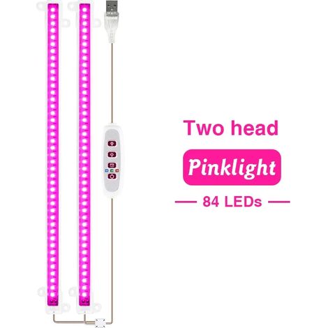 Lampes de croissance pour plantes Lampe de croissance LED à spectre complet (2 têtes, rose) USB 5V pour plantes d'intérieur, semis et serres (Fitolampy). (1/5)