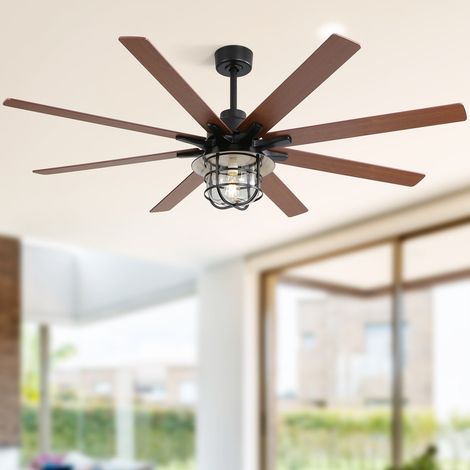 Sofucor 167,64 cm Ventilatore da soffitto nero a 8 pale con lampadina E26 e telecomando, per soggiorno e sala da pranzo (1/5)