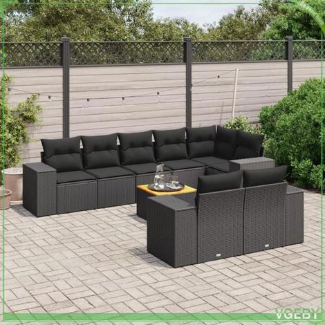 Salon de jardin 9 pcs - Ensemble modulaire - Résine tressée noir - Coussins polyester - Rangement sous assise (1/3)