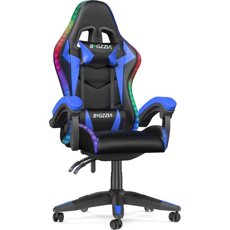 Ergonomischer Gaming-Stuhl mit RGB-LEDs – Hohe Rückenlehne mit 155° Neigung – Kunstleder – Belastbarkeit: 136 kg – 360° drehbar – Blau