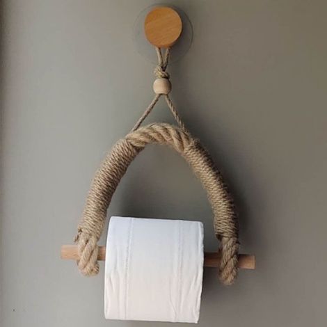 Hanfseil ohne Löcher, Vintage-Toilettenpapierhalter, mattschwarzer Toilettenpapierhalter für Bad und WC, Stangen ca. 20 cm lang und 25 cm im Durchmesser