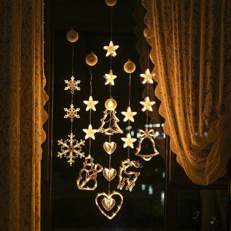 Flocon de Neige de Noël LED Lumière Ventouse Père Noël Bonhomme de Neige Starlight Arbre de Noël Pendentif Maison Fenêtre Décoration Lumières 6 Pièces (1/4)