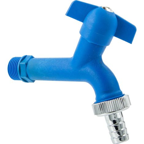 tecuro KTW-Auslaufventil 1/2 Zoll mit Schlauchtülle, blau