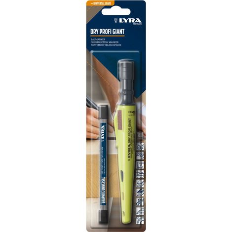 LYRA DRY Profi GIANT L4478001, marcatore di ferramenta, con carta temperamatite e clip + 4 mine universali in grafite per tutte le superfici in blister (1/5)