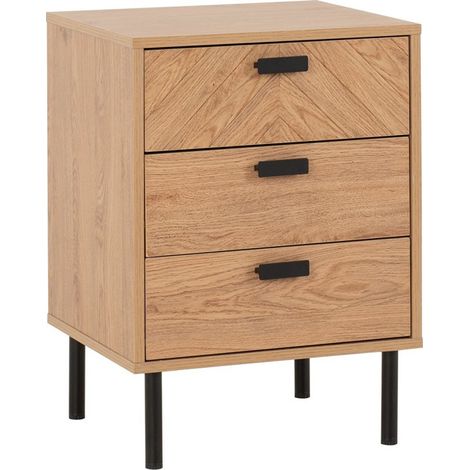 Leon 3 Drawer Bedside - L40 x W45 x H63.5 cm - Medium Oak Effect