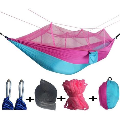 Hamac - - Rose + bleu - Nylon ultra léger - 260x140CM - 1 personne (1/4)