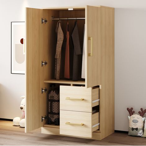 Armoire en bois coloris naturel 70 x 40 x 135 cm avec 2 portes, 2 tiroirs et compartiments (1/5)
