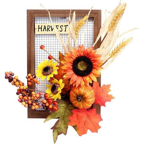 Guirlande Décorative Citrouille Tournesol - Cadre Photo En Bois Pour Halloween Fête Des Récoltes - 35x30x9cm (1/5)