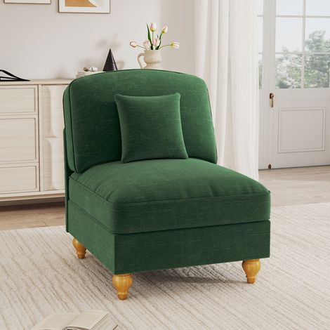 Canapé Windsor sans accoudoirs en tissu chenille avec 1 coussin, couleur vert (1/5)