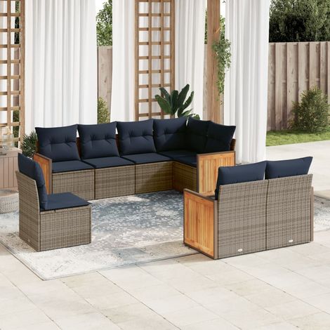 8-teiliges Gartensofa-Set mit Kissen, grau, Polyrattan (1/5)