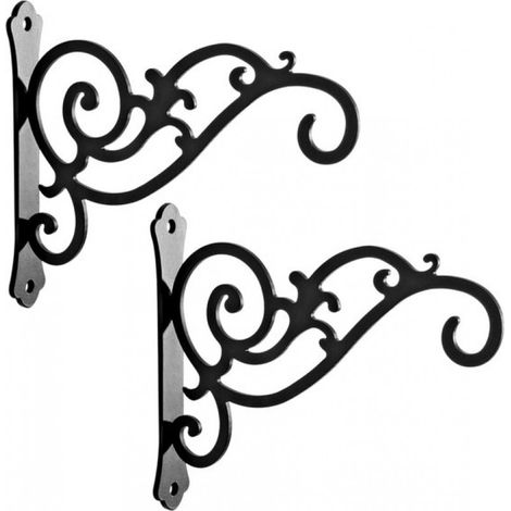 Lot de 2 supports muraux métalliques d'extérieur pour plantes - Crochets muraux noirs de 15 cm pour lanternes et jardinières (1/5)