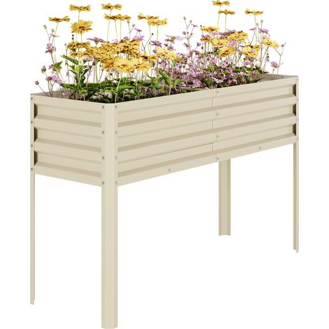 Bac Potager Surélevé 127 x 45,7 x 80 cm, Carré Potager en Acier Galvanisé avec Pieds, Anti-Rouille, Drainage Intégré, Beige