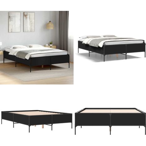 Bettgestell Schwarz 120x200 cm Holzwerkstoff und Metall - Bettes Gestell - Doppelbett - Boxspringbetten - Lattenrost - Bettwäsche - Home & Living