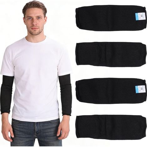 4 Manchons Résistants Aux Coupures, 31CM Élasticité Manchons Anti-Morsure De Bras Protège-Bras Gant Anti Coupure Protection Avant Bras Manchon Bras Pour Jardin Cuisine Travail Agricole(Noir) (1/5)