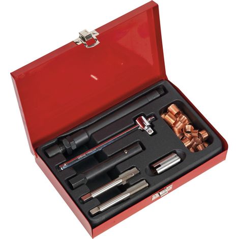 KIT DE REPARACION DE ROSCAS DE BUJIAS 27 PIEZAS para reparar roscas en culata, roscas de bujias (1/5)