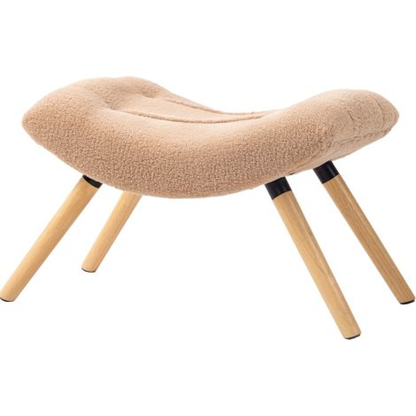 Pouf rembourré avec revêtement en berber fleece marron et pieds en bois de hêtre, 67 x 45 x 38 cm (1/5)